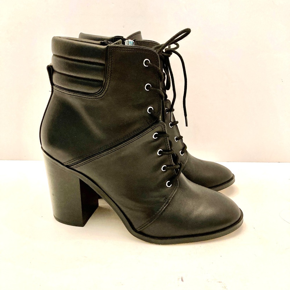Michael‎ Kors Thatcher Lace Up Booties Black Leather Side Zip Women's 9